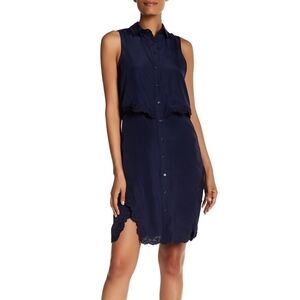 Parker overlay shirt dress navy blue lace collared size small